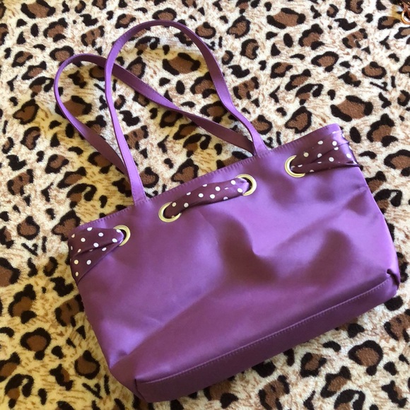 Purple Tote w/polka dot scarf and accessories - Picture 5 of 7